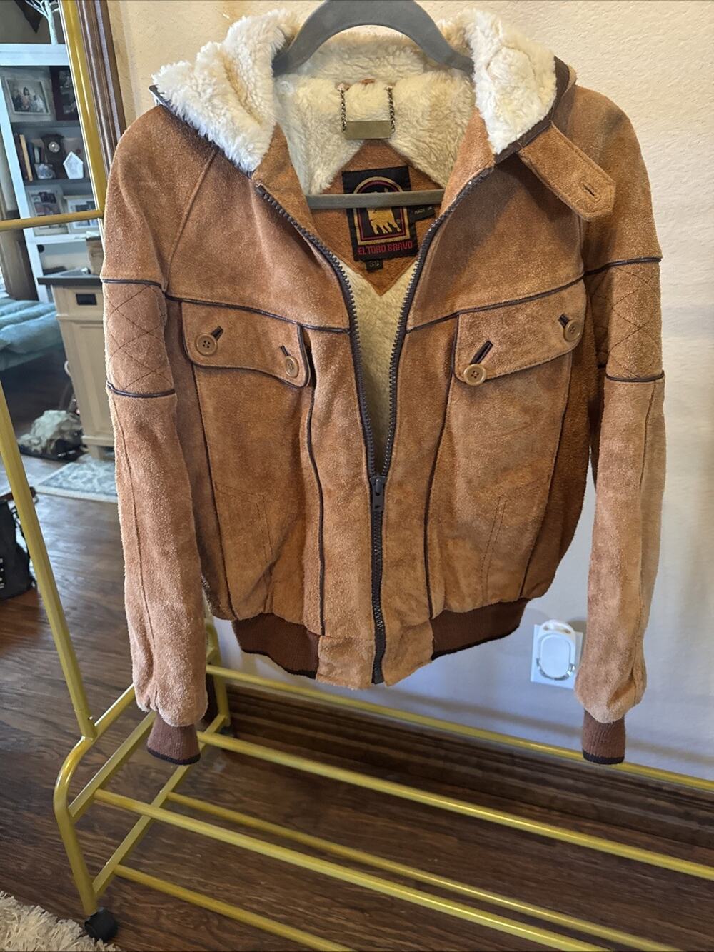 Vintage 70s El Toro Bravo Suede Shearling Hooded Bomber Jacket Mens 38 PRISTINE